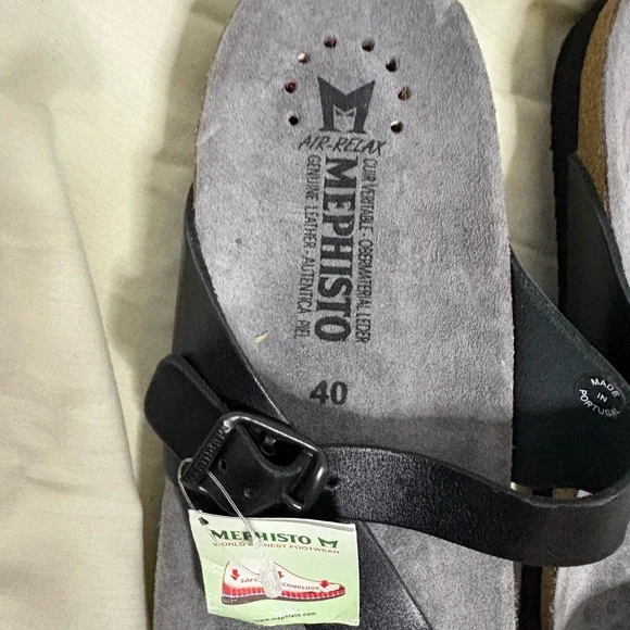 Mephisto Black Leather Slide Sandals - Picture 3 of 6